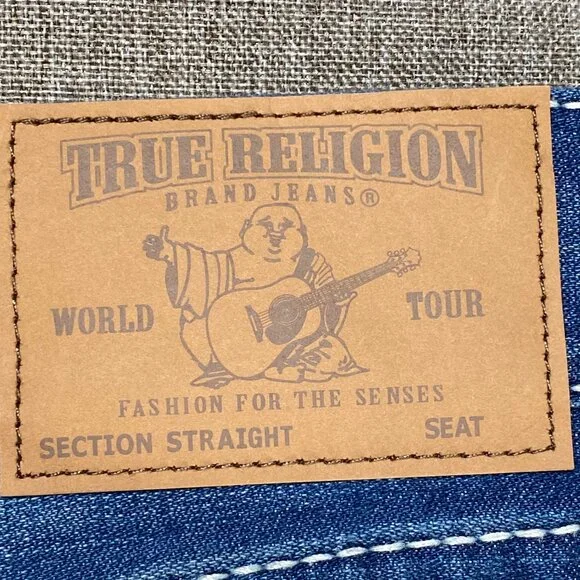 True Religion Straight Natural Big T Flap Denim Jeans Men's 40 Mid Rise Blue NWT
